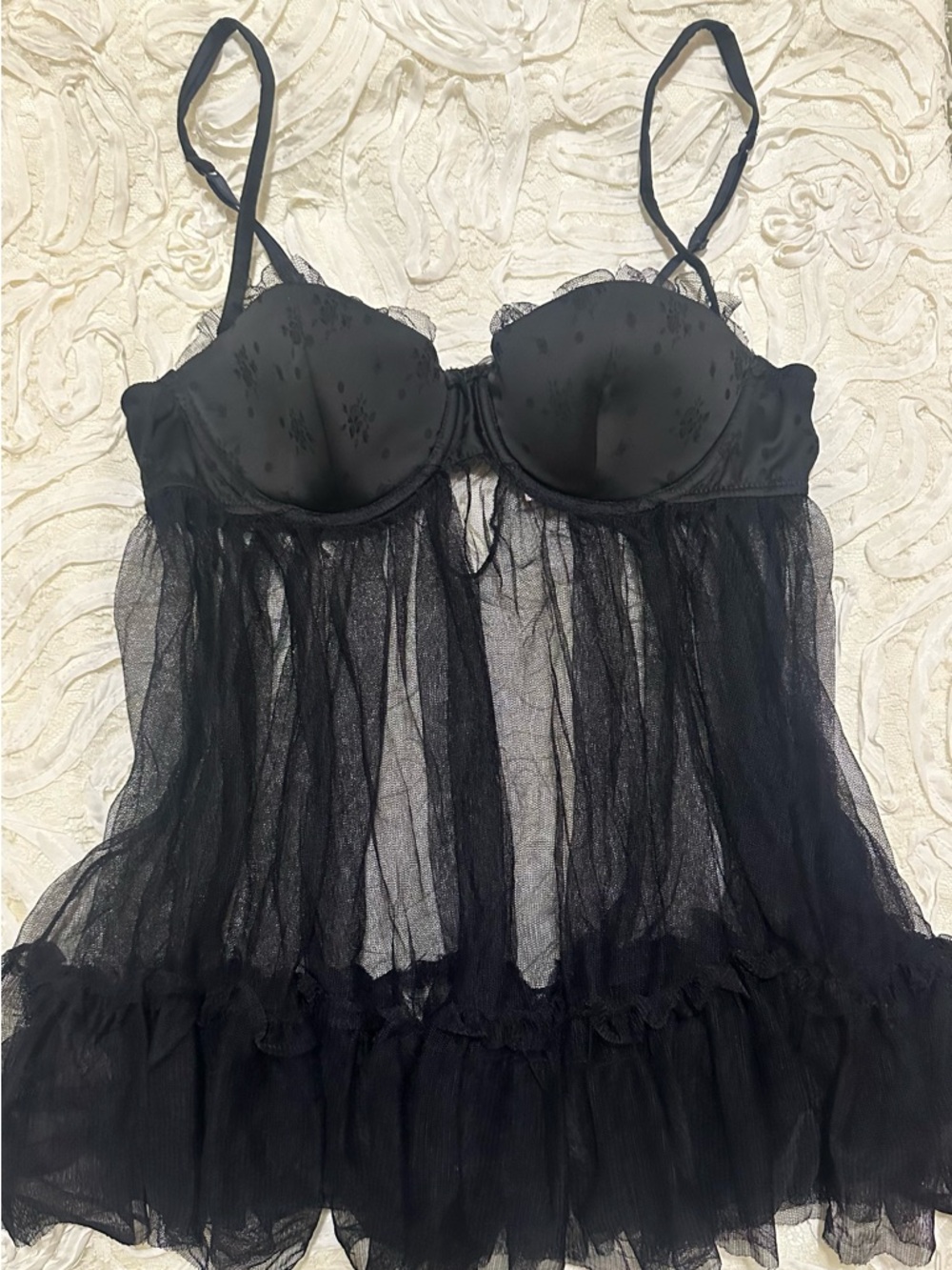 Vintage Victoria's Secret Black Sheer Babydoll Chemise